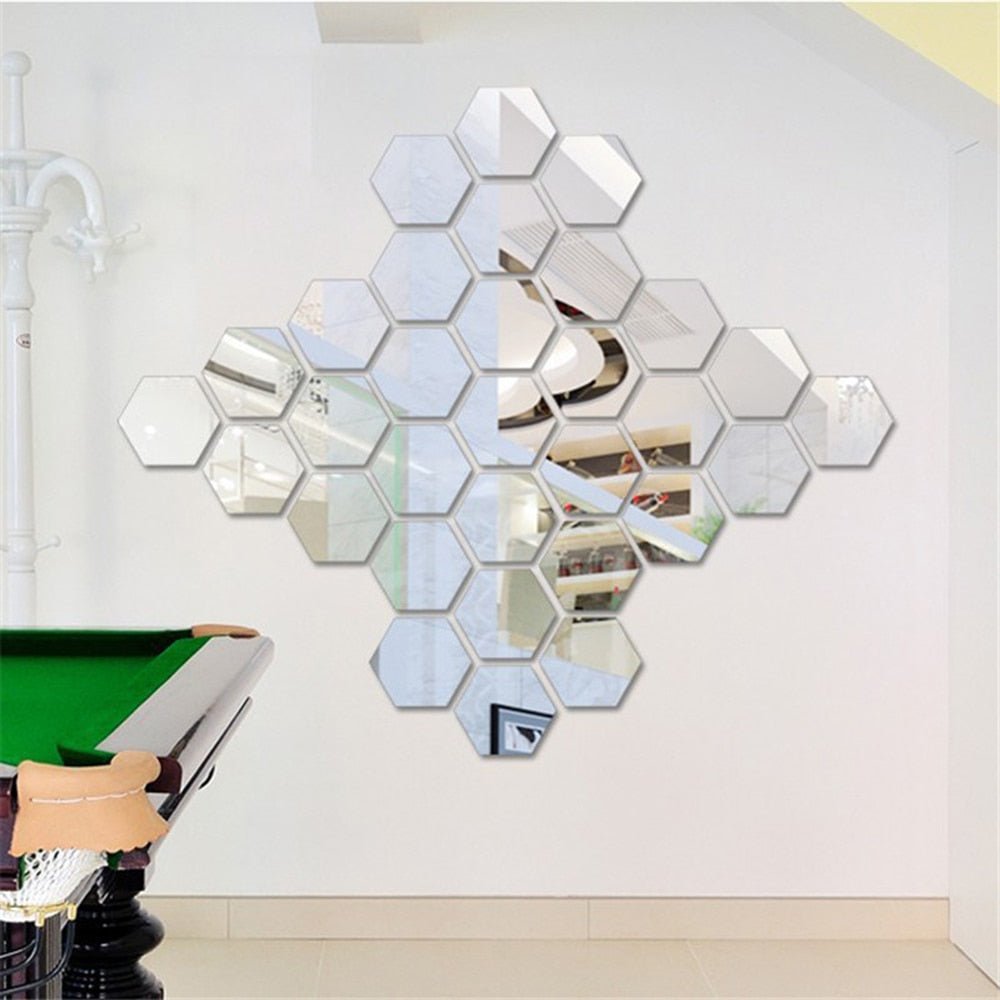 12PCs/Set DIY 3D Mirror Wall Sticker Hexagon - ESSENTIALS365