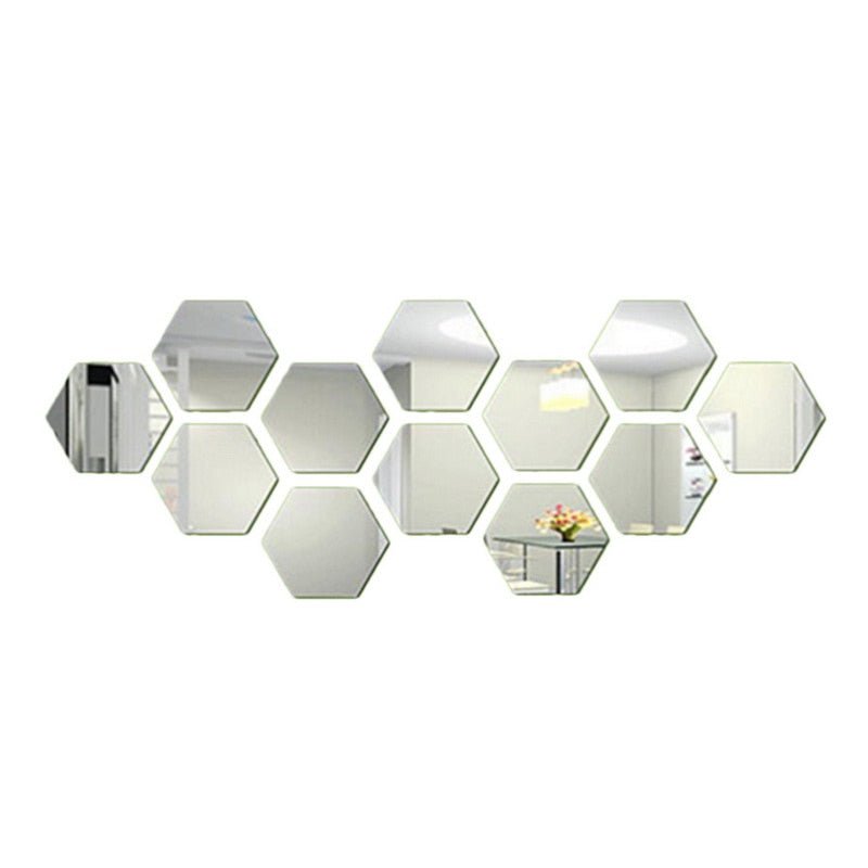 12PCs/Set DIY 3D Mirror Wall Sticker Hexagon - ESSENTIALS365