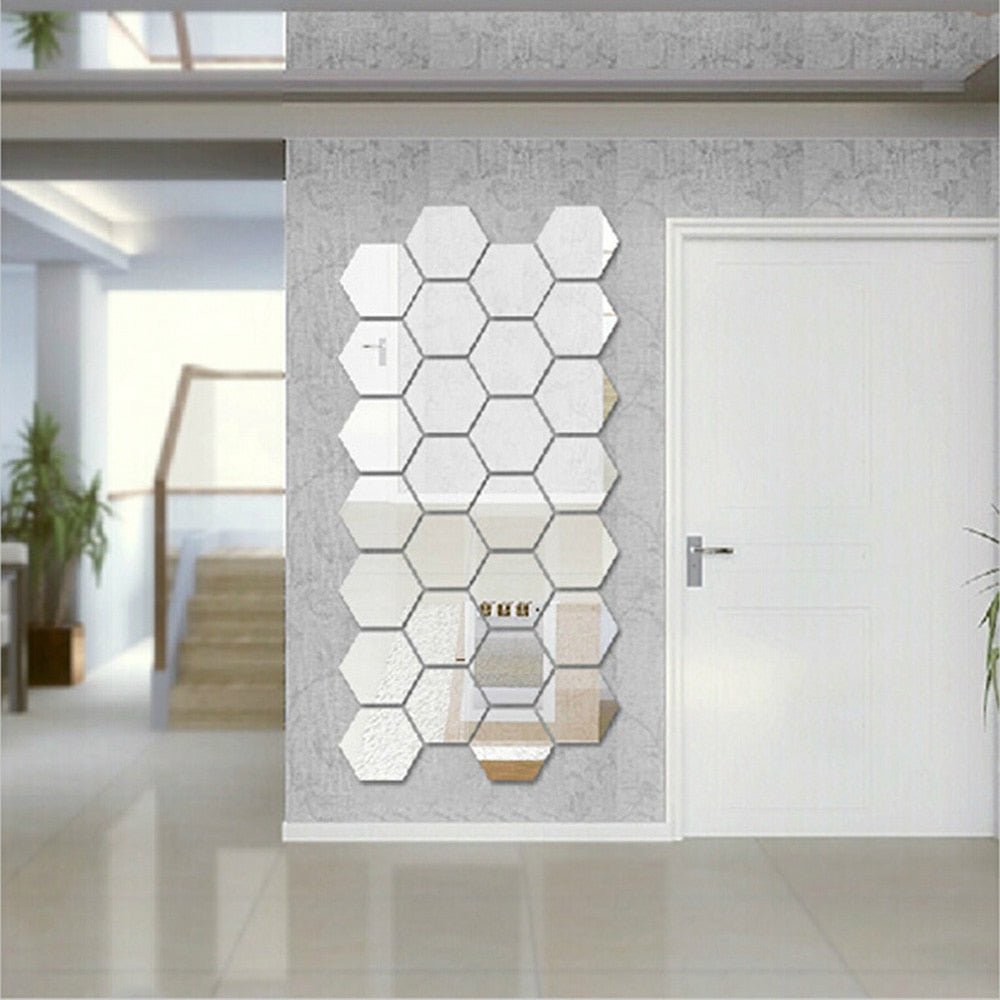 12PCs/Set DIY 3D Mirror Wall Sticker Hexagon - ESSENTIALS365