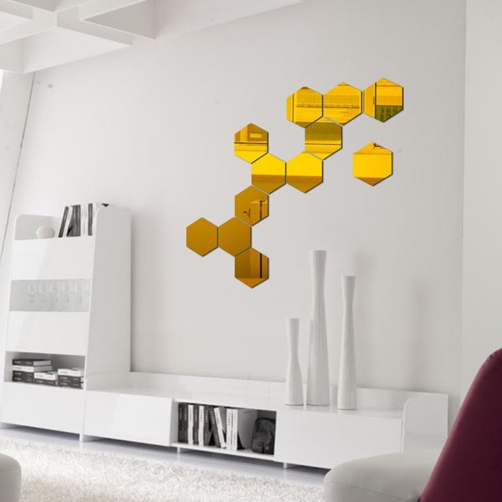 12PCs/Set DIY 3D Mirror Wall Sticker Hexagon - ESSENTIALS365