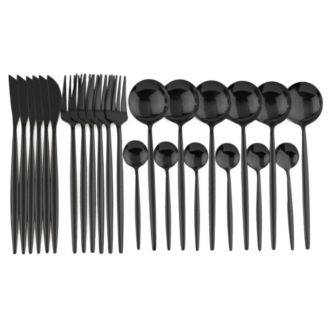 24pcs Black Gold Dinnerware Set - ESSENTIALS365