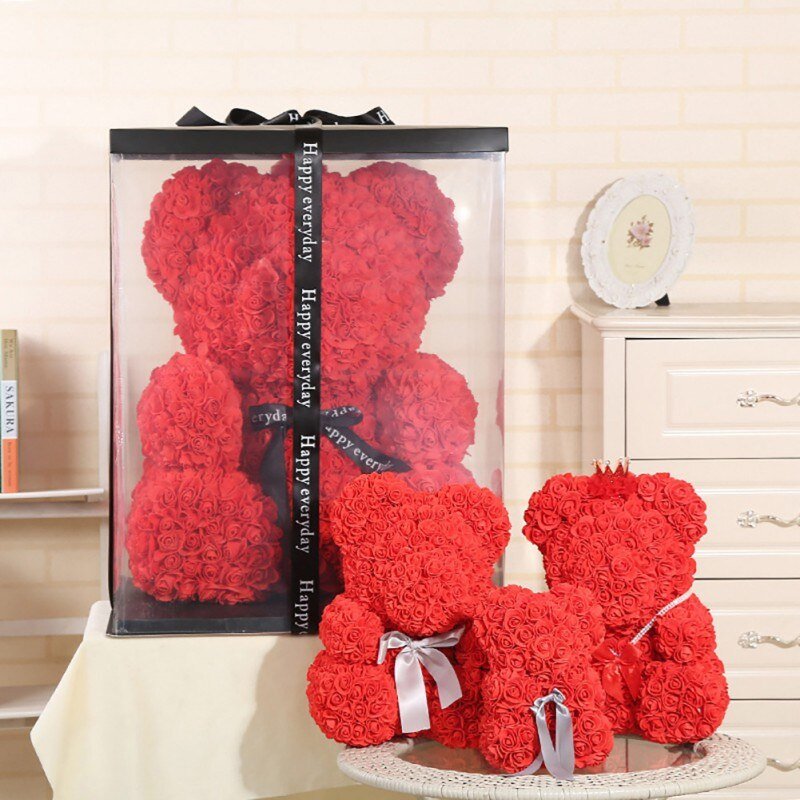 25cm Red Rose Teddy Bear Rose Flower Artificial Decoration Christmas Women Valentines Gift - ESSENTIALS365