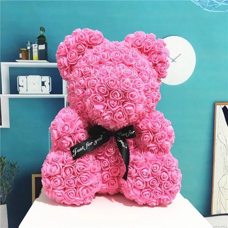 25cm Red Rose Teddy Bear Rose Flower Artificial Decoration Christmas Women Valentines Gift - ESSENTIALS365