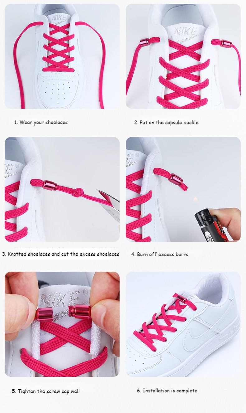 1Pair Multicolor Lock Elastic Sneaker Laces No Tie Elastic Shoelace