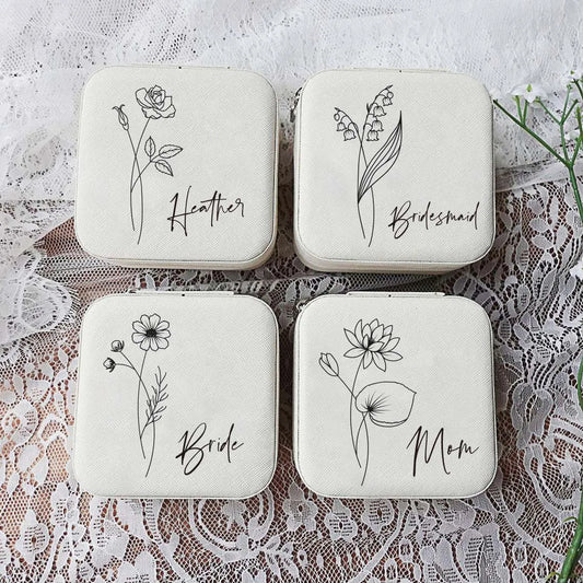 Personalized Jewelry Box With Birth Flower Custom Jewelry Boxe Bridesmaid Gift Proposal Birthday Gift For Her Bridal Party Favor