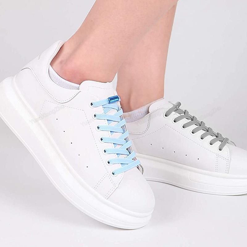 1Pair Multicolor Lock Elastic Sneaker Laces No Tie Elastic Shoelace