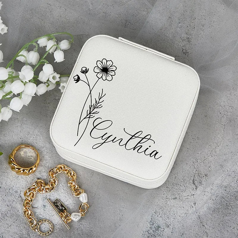 Personalized Jewelry Box With Birth Flower Custom Jewelry Boxe Bridesmaid Gift Proposal Birthday Gift For Her Bridal Party Favor