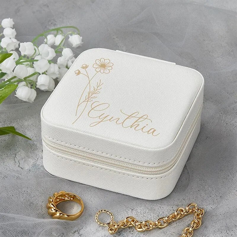 Personalized Jewelry Box With Birth Flower Custom Jewelry Boxe Bridesmaid Gift Proposal Birthday Gift For Her Bridal Party Favor