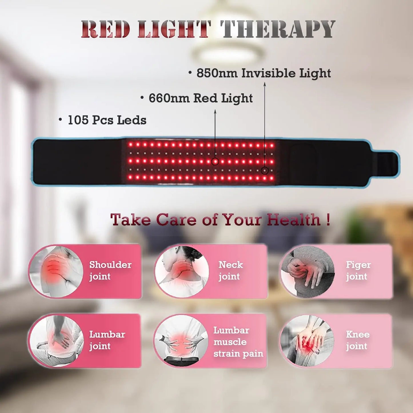 Advanced Red Light Therapy Belt - 660nm:850nm Red+Infrared LED, 105pcs 5050 SMD LED - Pain Relief, Fat Reduction, Body Contouring