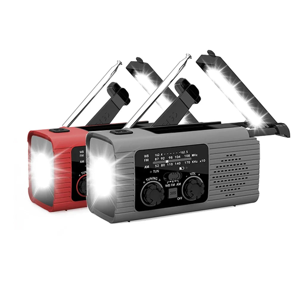 Solar rechargeable radio Radio with LED light Hand rechargeable emergency light Outdoor Adventure waterproof emergency light