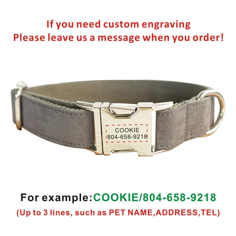 Personalized Dog Collar Customized Pet Collars Free Engraving ID Nameplate Tag Pet Accessory Multi Velvet Puppy Collar Leash Set