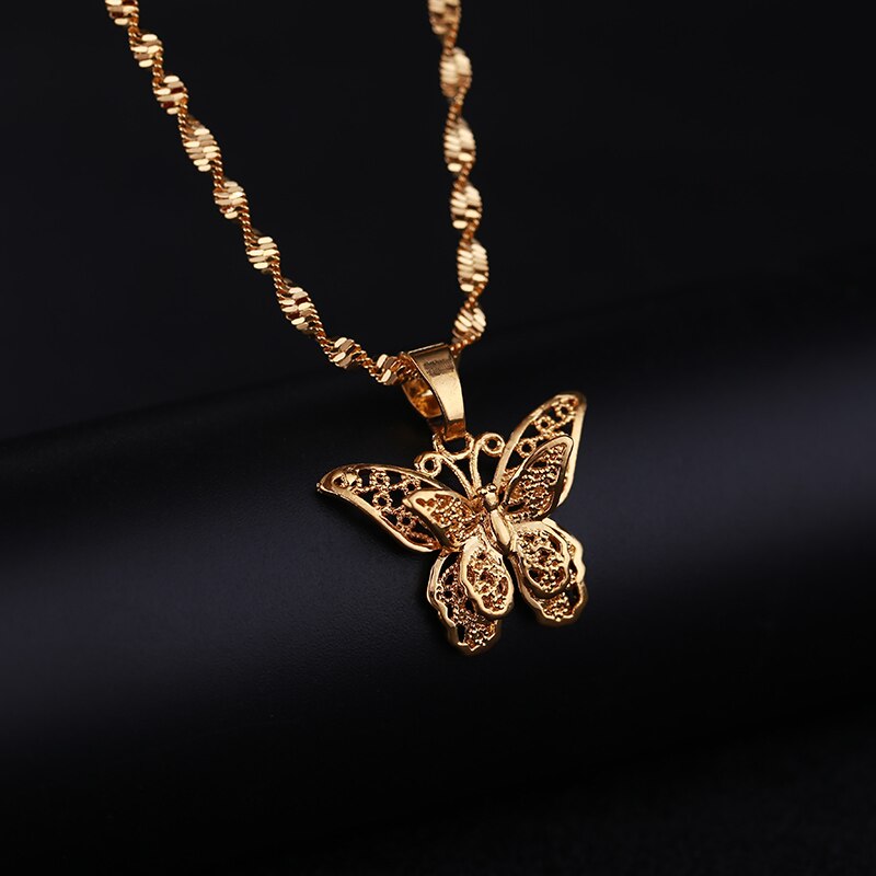 St.kunkka Butterfly Statement Necklaces Pendants Woman Chokers Collar Water Wave Chain Bib 24K Yellow Gold Filled Chunky Jewelry - ESSENTIALS365