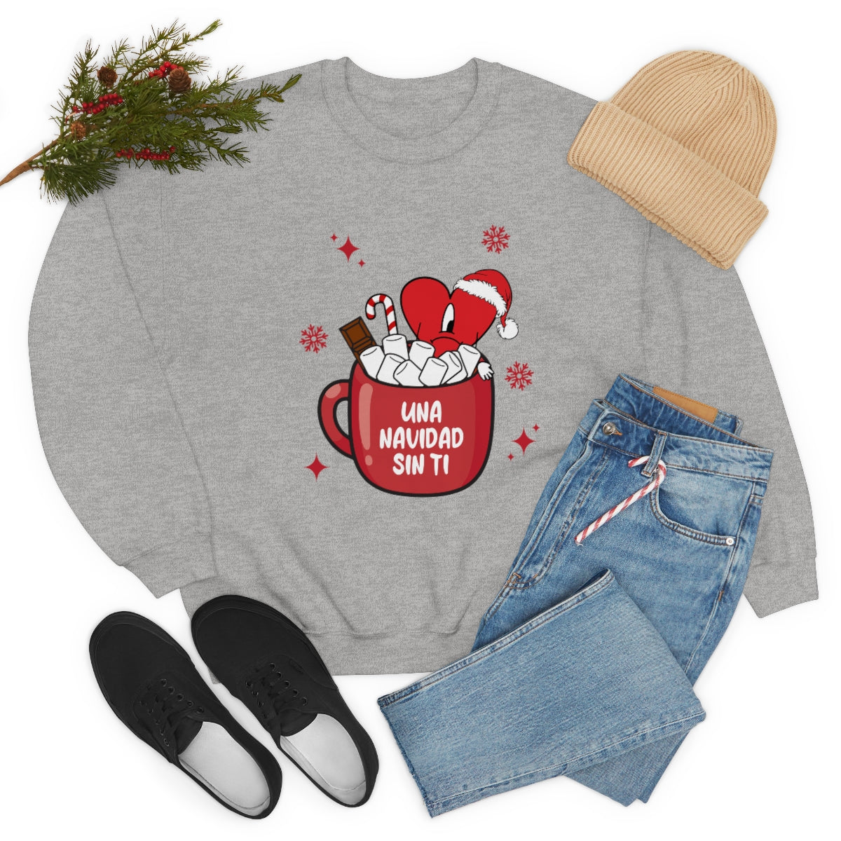 Bad Bunny Christmas Sweatshirt, Retro Vintage Bad Bunny Shirt, Una Navidad Sin Ti Sweatshirt, Pop Music lover Gift,Bad Bunny Xmas Gifts Tees - ESSENTIALS365