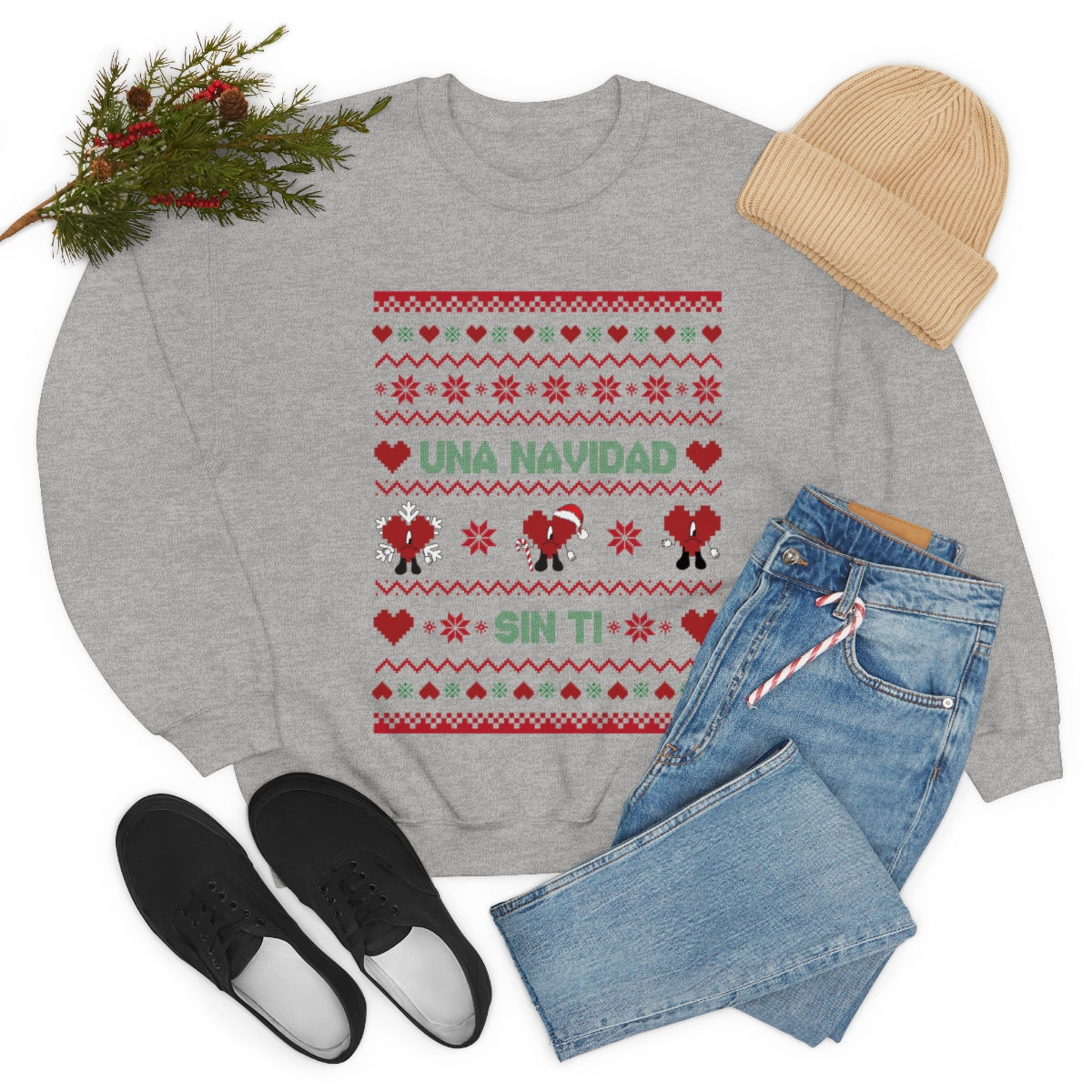 Bad Bunny Christmas Sweatshirt, Retro Vintage Bad Bunny Shirt, Una Navidad Sin Ti Sweatshirt, Pop Music lover Gift,Bad Bunny Xmas Gifts Tees - ESSENTIALS365