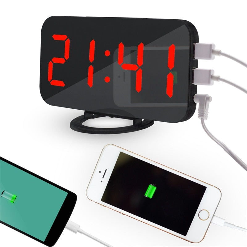 Digital LED Display Alarm Clock with 2 USB Output Ports - ESSENTIALS365