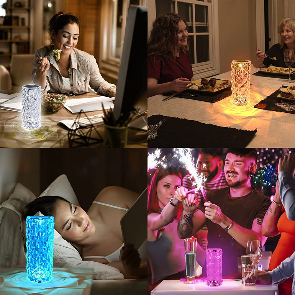 Crystal LED RGB Lamp Remote Touch Control USB Diamond Projector Table Home - ESSENTIALS365