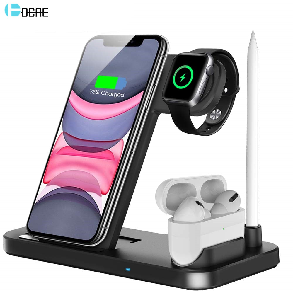 DCAE Wireless Charger QI 3 in 1 Qi 10W Fast Charging Dock Station for Apple Watch 5 4 3 2 Airpods Pro iPhone 11 XS XR X 8 Stand - ESSENTIALS365