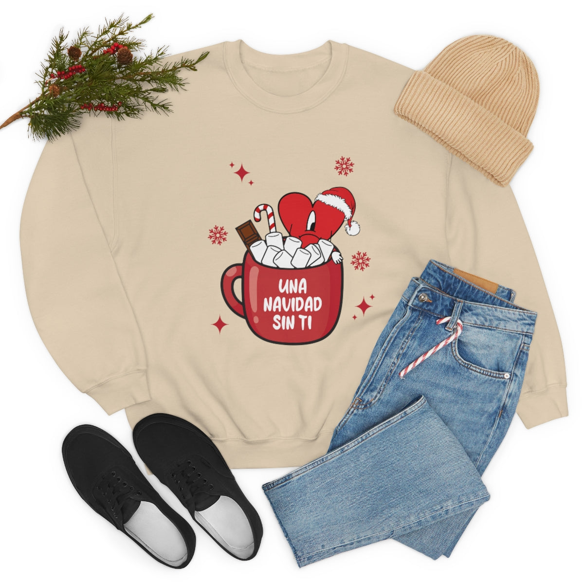 Bad Bunny Christmas Sweatshirt, Retro Vintage Bad Bunny Shirt, Una Navidad Sin Ti Sweatshirt, Pop Music lover Gift,Bad Bunny Xmas Gifts Tees - ESSENTIALS365