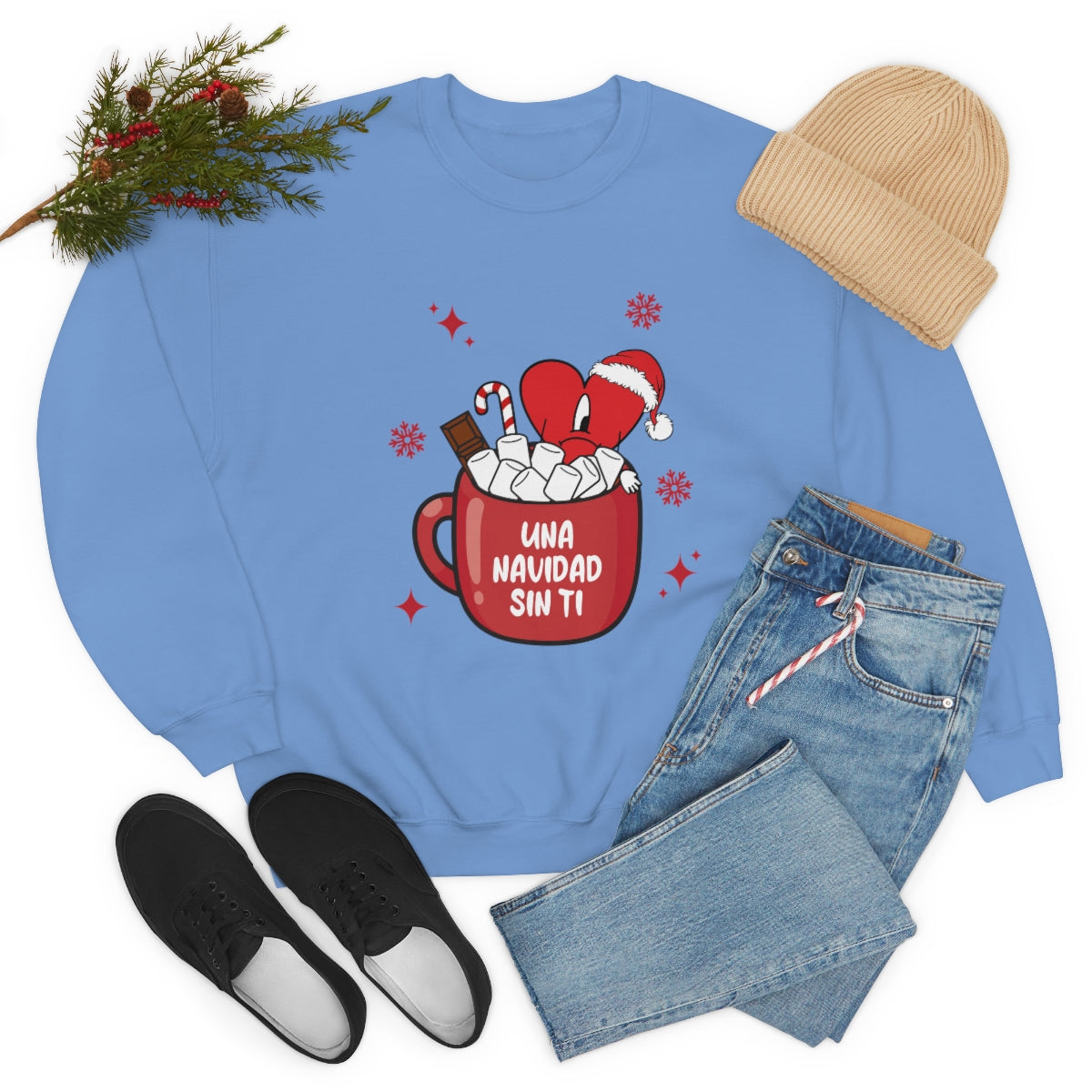 Bad Bunny Christmas Sweatshirt, Retro Vintage Bad Bunny Shirt, Una Navidad Sin Ti Sweatshirt, Pop Music lover Gift,Bad Bunny Xmas Gifts Tees - ESSENTIALS365