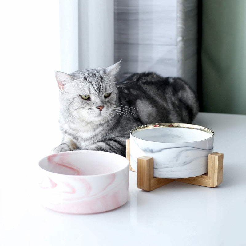 Marbling Ceramic Double Bowl For Pet - ESSENTIALS365