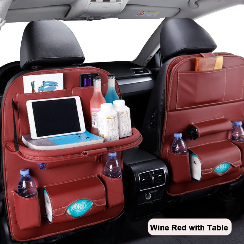 Car Seat Back Organizer Pu Leather Pad Bag Car Storage Organizer Foldable Table Tray Travel Storage Bag Auto Accessories - ESSENTIALS365