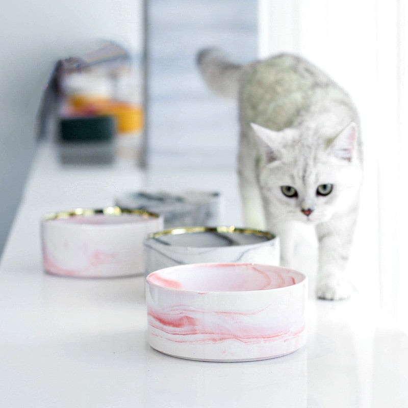 Marbling Ceramic Double Bowl For Pet - ESSENTIALS365