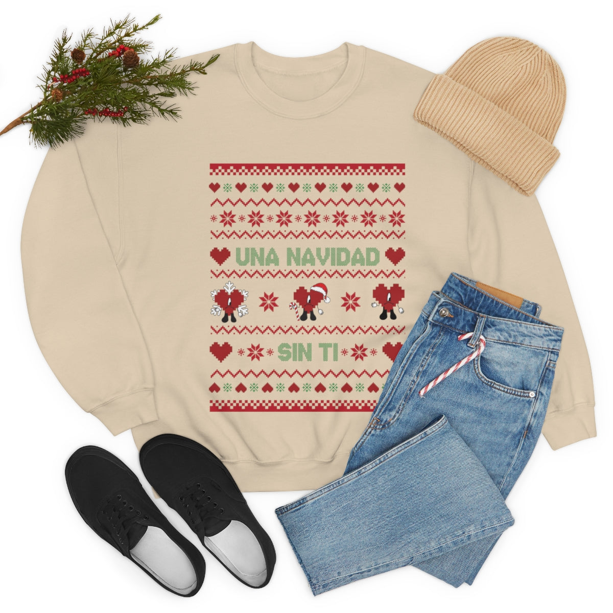 Bad Bunny Christmas Sweatshirt, Retro Vintage Bad Bunny Shirt, Una Navidad Sin Ti Sweatshirt, Pop Music lover Gift,Bad Bunny Xmas Gifts Tees - ESSENTIALS365