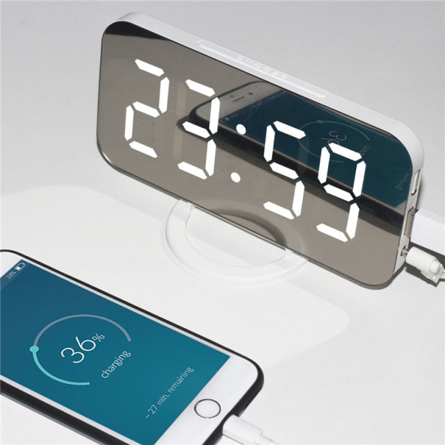 Digital LED Display Alarm Clock with 2 USB Output Ports - ESSENTIALS365