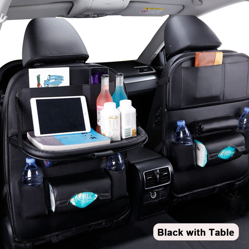 Car Seat Back Organizer Pu Leather Pad Bag Car Storage Organizer Foldable Table Tray Travel Storage Bag Auto Accessories - ESSENTIALS365