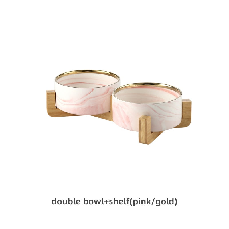 Marbling Ceramic Double Bowl For Pet - ESSENTIALS365