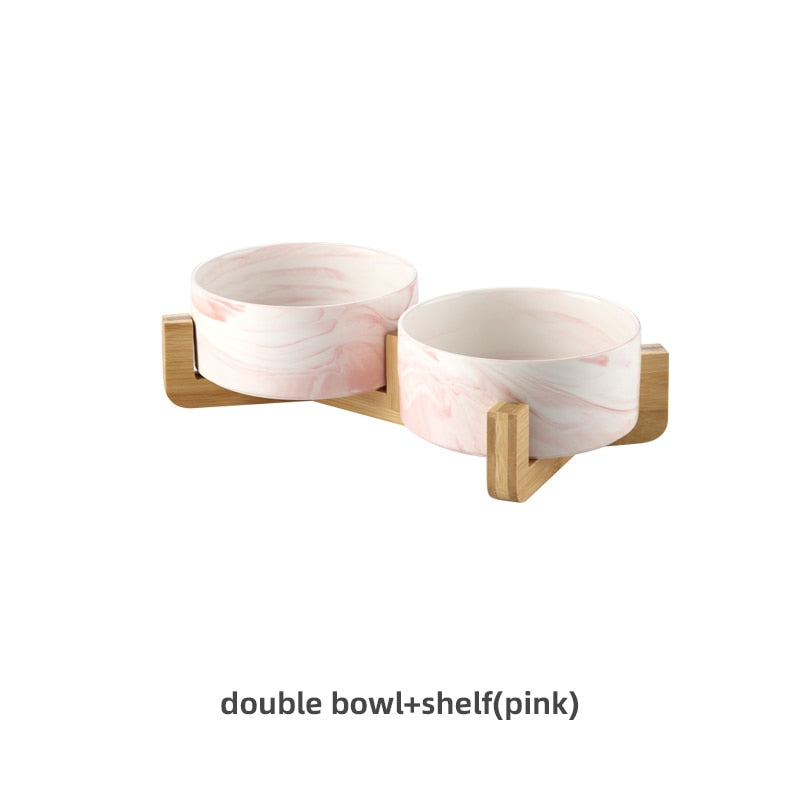 Marbling Ceramic Double Bowl For Pet - ESSENTIALS365