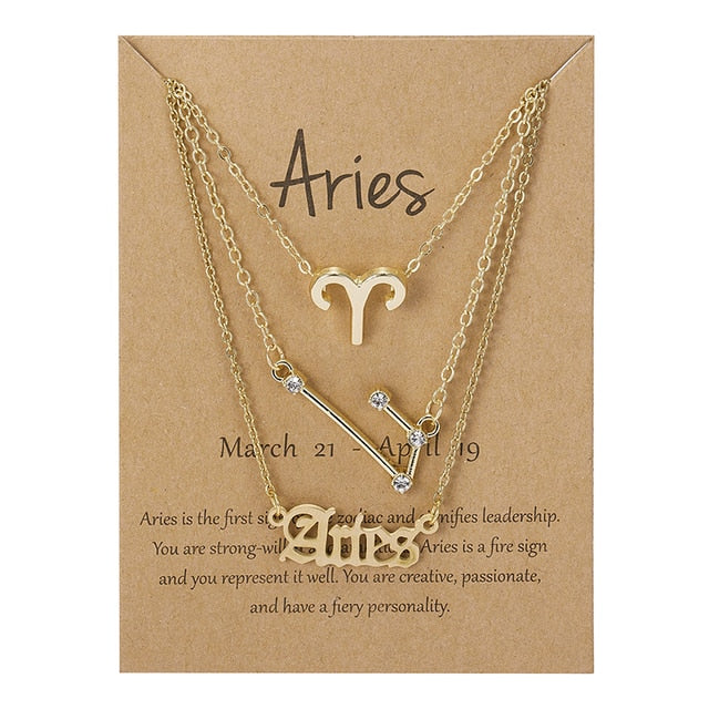 Zodiac Sign Necklace With Cardboard Card - ESSENTIALS365