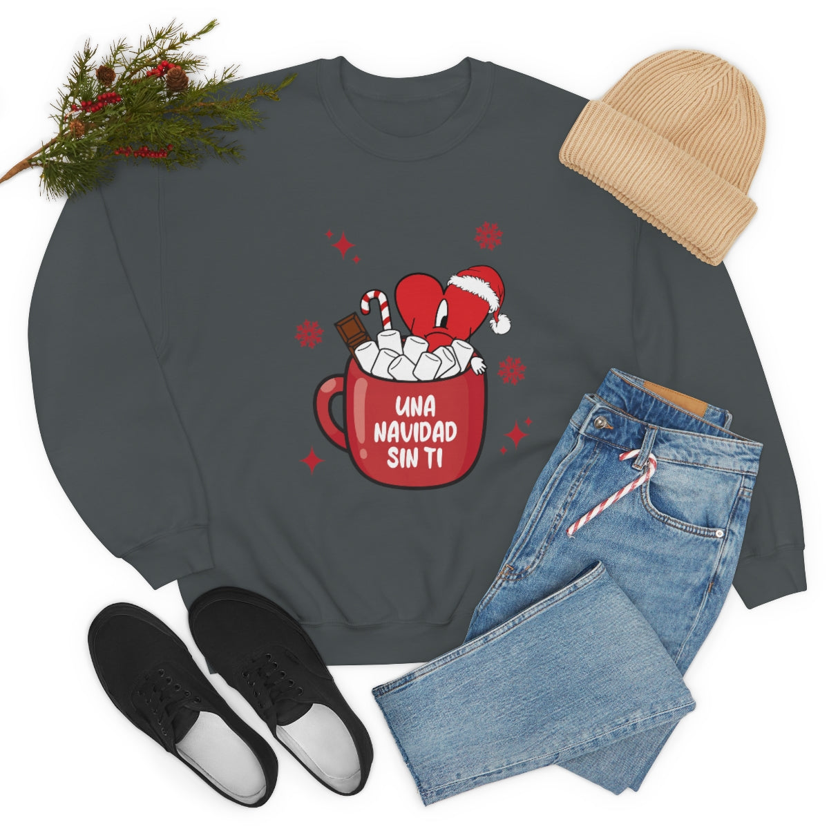 Bad Bunny Christmas Sweatshirt, Retro Vintage Bad Bunny Shirt, Una Navidad Sin Ti Sweatshirt, Pop Music lover Gift,Bad Bunny Xmas Gifts Tees - ESSENTIALS365