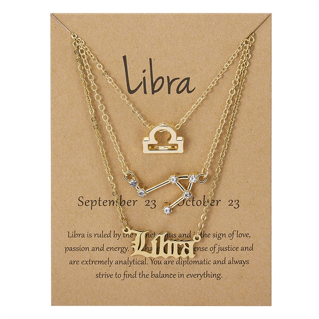 Zodiac Sign Necklace With Cardboard Card - ESSENTIALS365