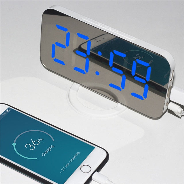 Digital LED Display Alarm Clock with 2 USB Output Ports - ESSENTIALS365