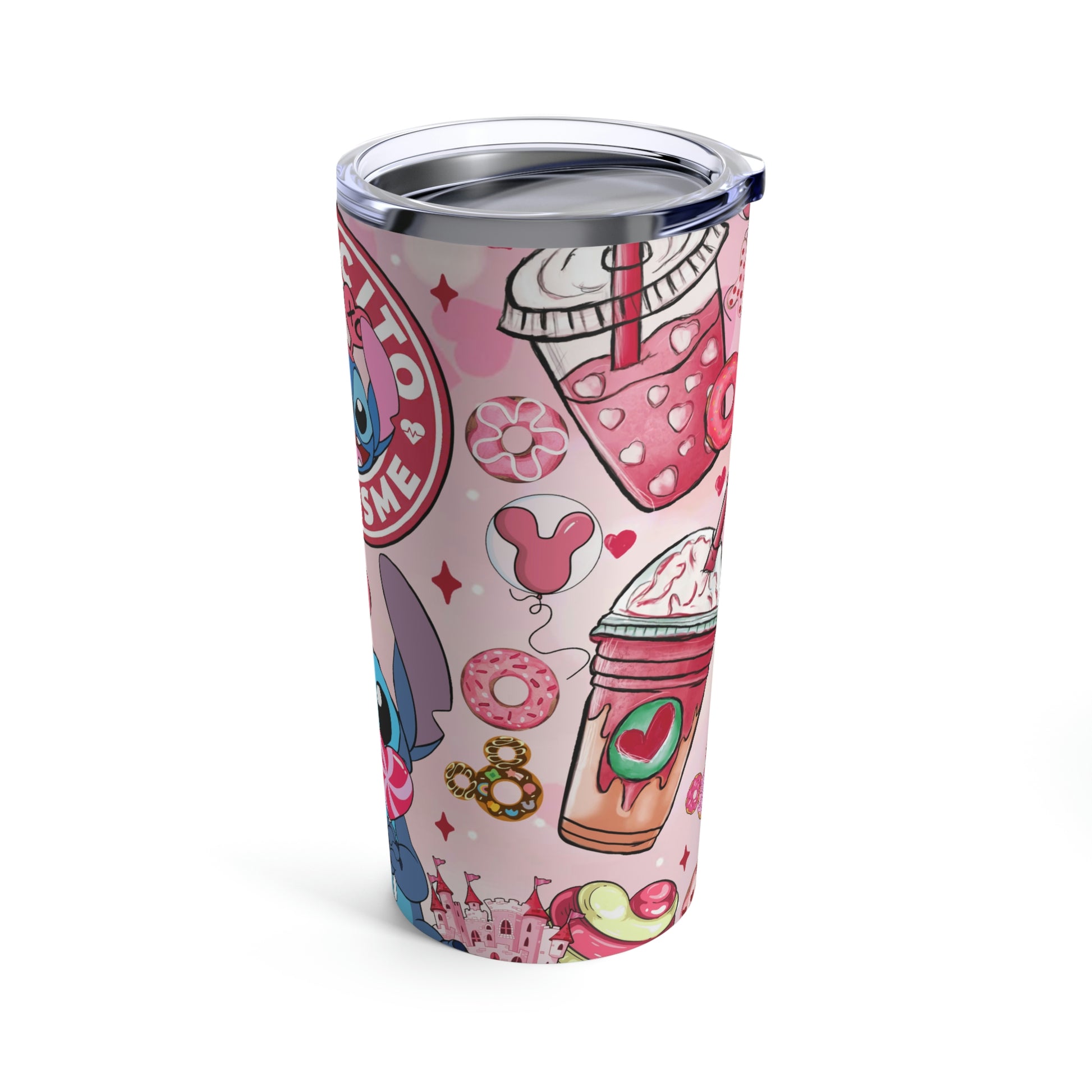 Stitch Valentine Coffee Tumbler Wrap, 20oz Skinny Straight Tumbler, Coffee Latte, ValentineTumbler 20oz - ESSENTIALS365