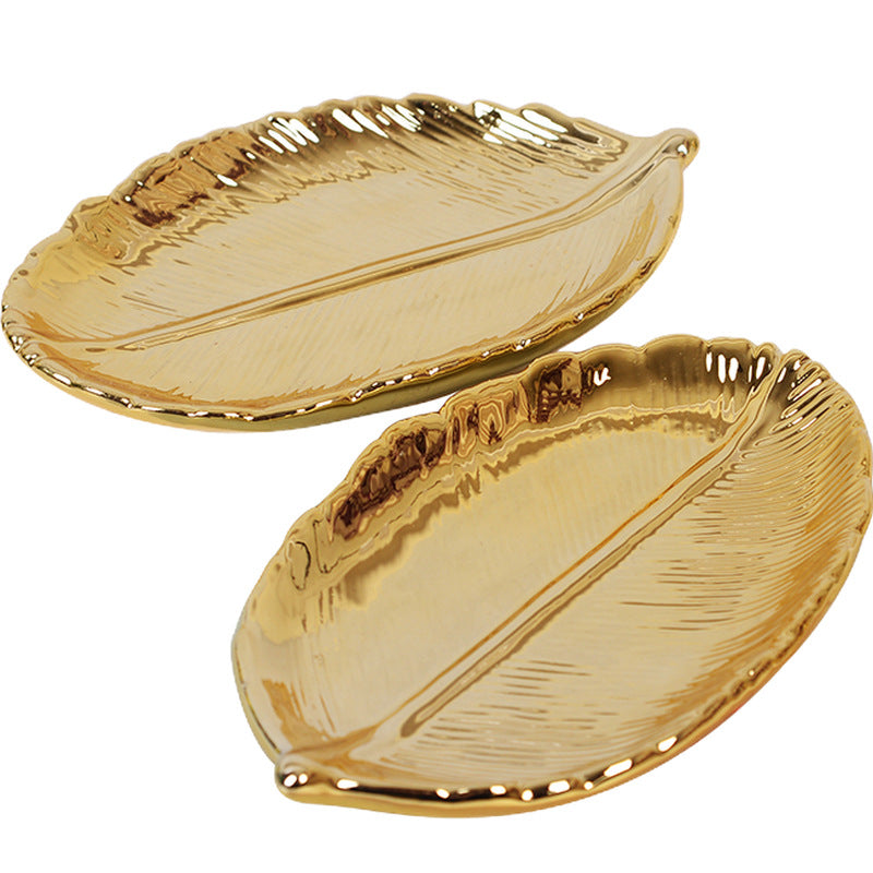 Nordic Ins Gold Leaf Ceramic Storage Tray - ESSENTIALS365