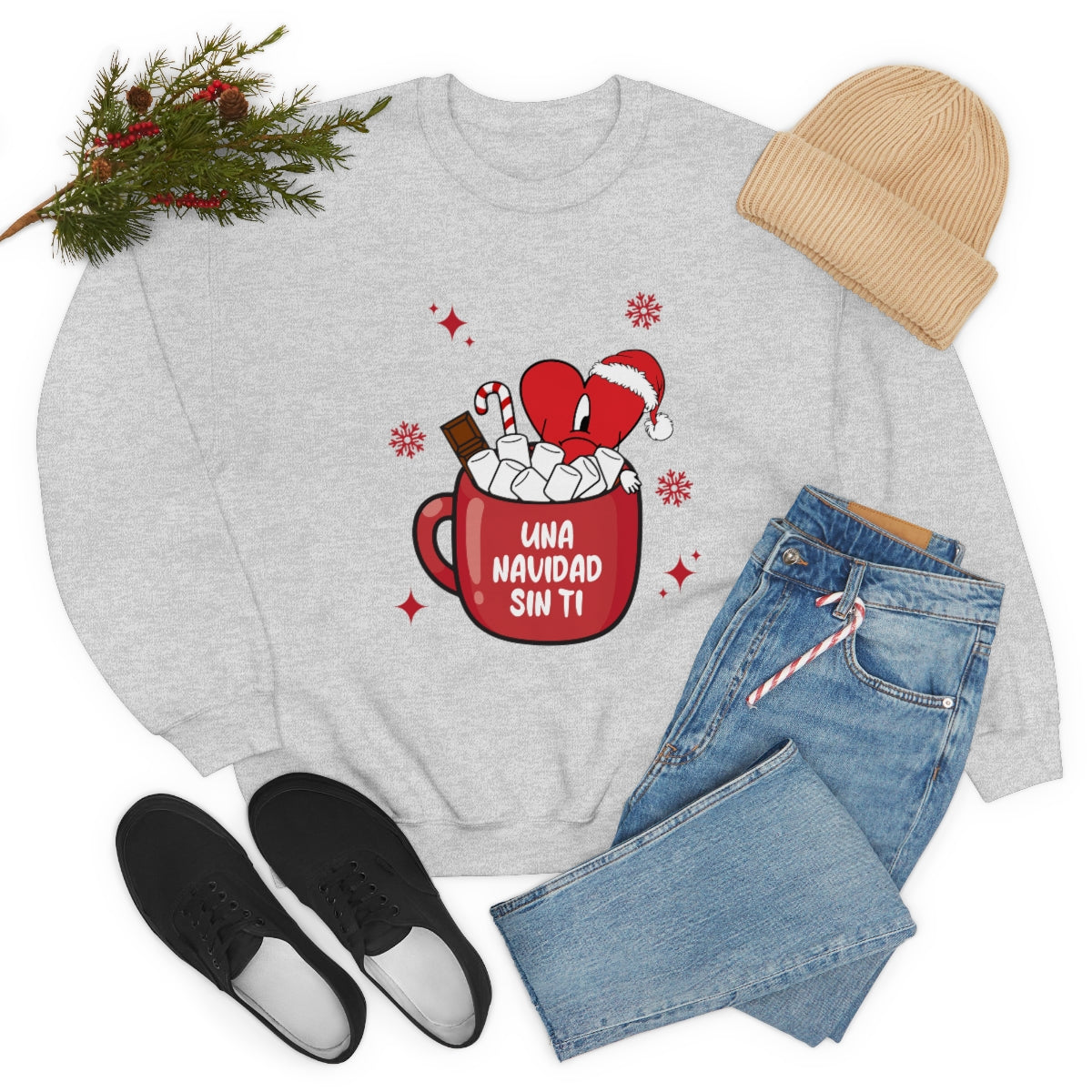 Bad Bunny Christmas Sweatshirt, Retro Vintage Bad Bunny Shirt, Una Navidad Sin Ti Sweatshirt, Pop Music lover Gift,Bad Bunny Xmas Gifts Tees - ESSENTIALS365