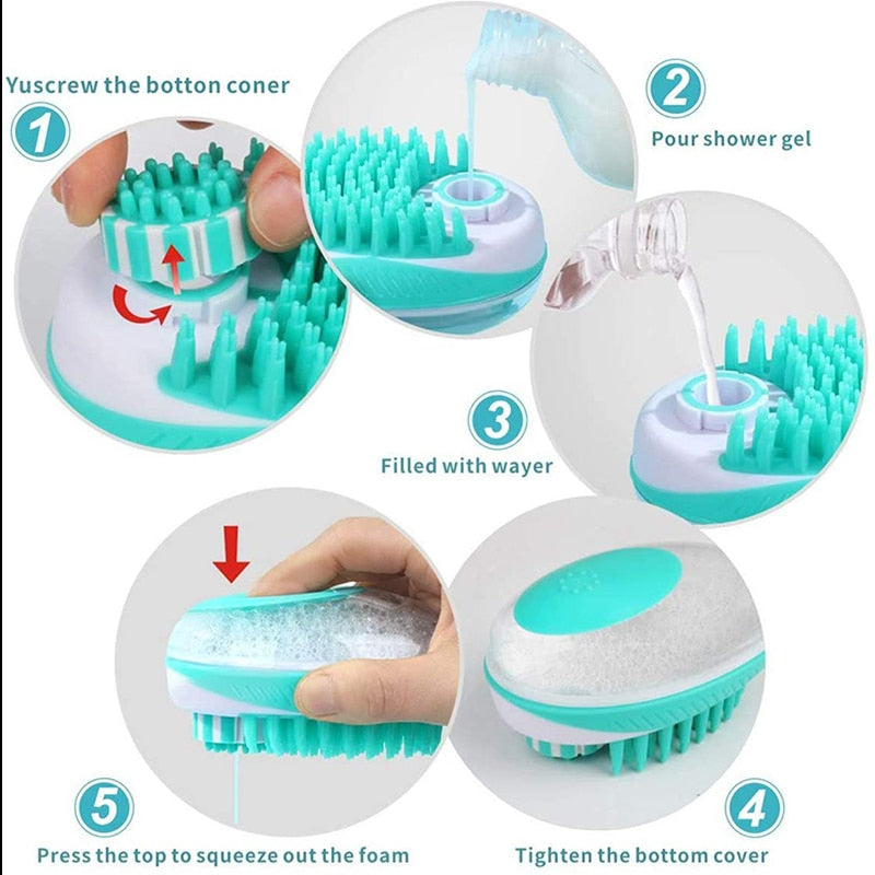 Pet Dog Cat Bath Brush 2-in-1 Pet SPA Massage Comb Soft Silicone Pet Shower Hair Grooming Cmob Dog Cleaning Tool Pet Supplies - ESSENTIALS365