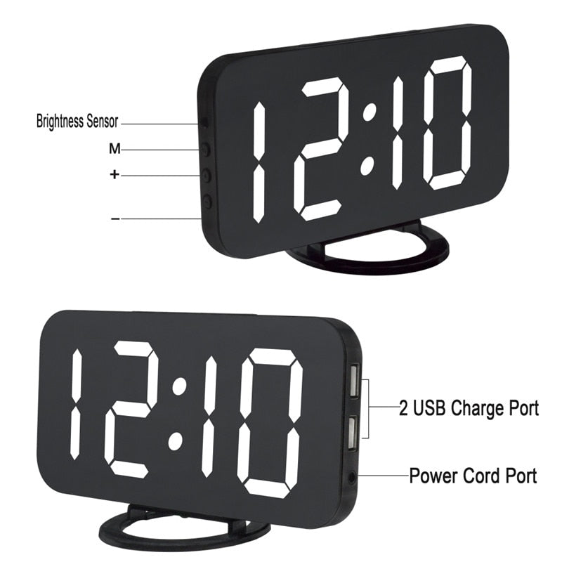 Digital LED Display Alarm Clock with 2 USB Output Ports - ESSENTIALS365