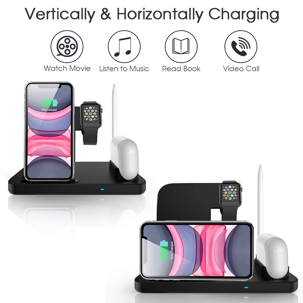 DCAE Wireless Charger QI 3 in 1 Qi 10W Fast Charging Dock Station for Apple Watch 5 4 3 2 Airpods Pro iPhone 11 XS XR X 8 Stand - ESSENTIALS365