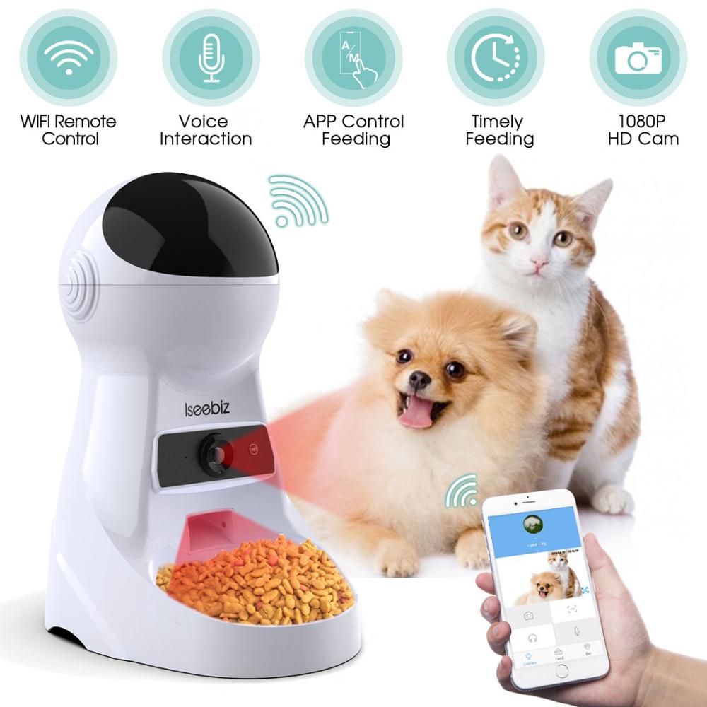 Iseebiz 3L Automatic Cat Feeder Dog Food Dispenser with Camera Support Voice Record App Control 8 Times One Day Pet Accessories - ESSENTIALS365