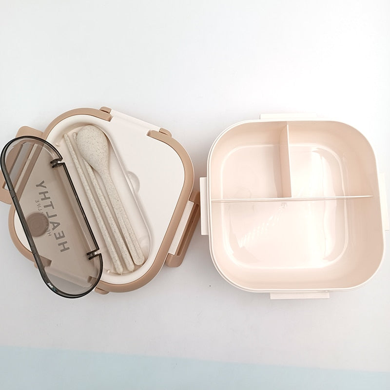 Compartment Lunch Box Plastic Portable Lunchbox Students Office Bento Box Microwave Food Containers with Chopsticks and Spoon - ESSENTIALS365