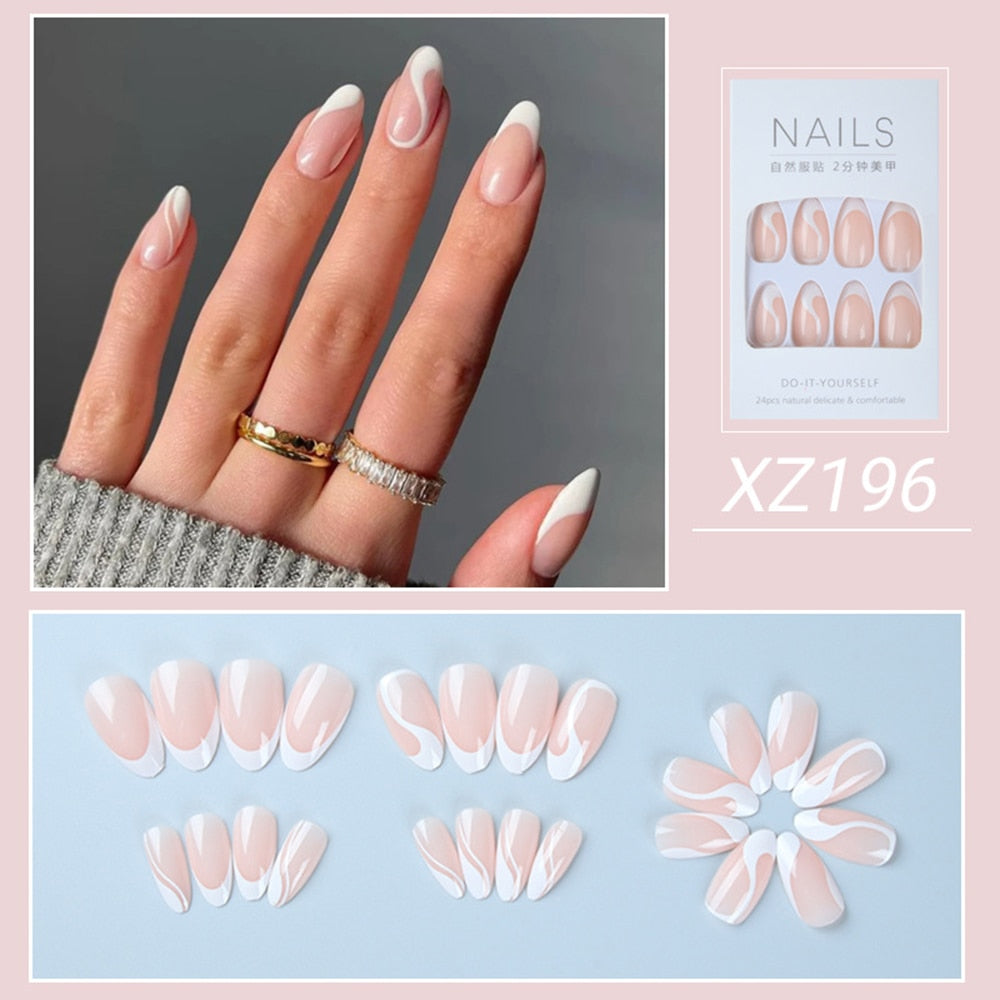 Simple French Manicure Fake Nails Press On Nail - ESSENTIALS365