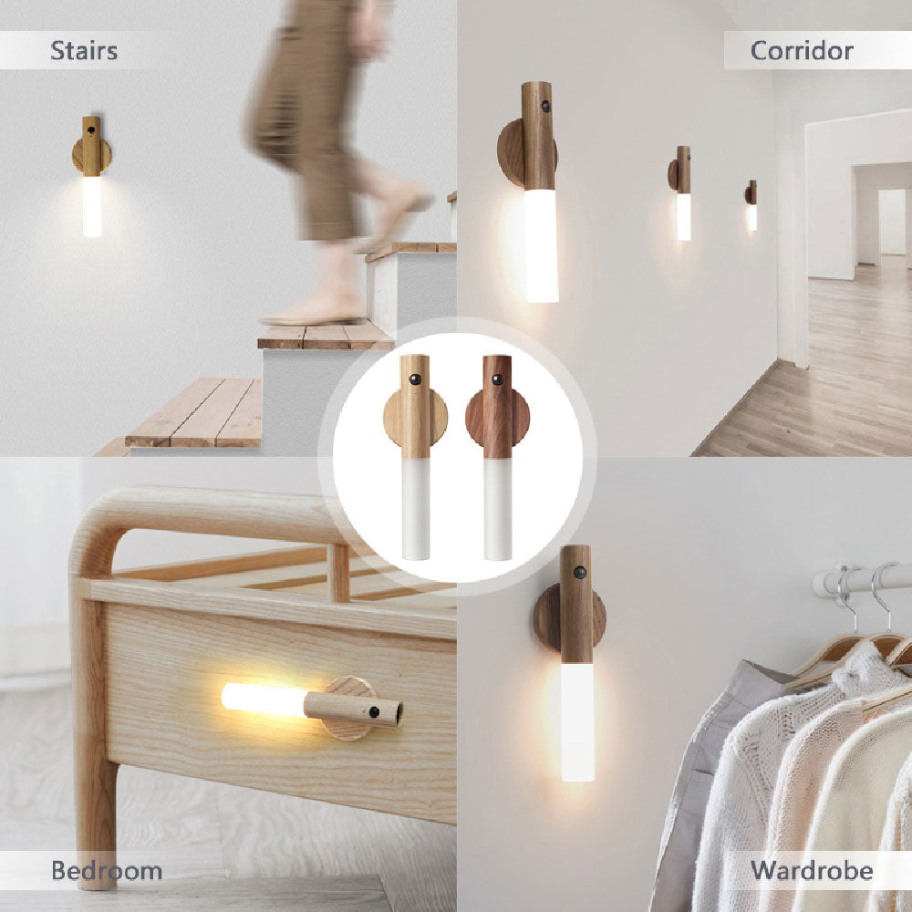 1Pc LED USB Wireless Wood Stick Night Light Warm Motion Sensor Wall Lamp Magnetic Corridor Cabinet Wardrobe Light Decor Home Light - ESSENTIALS365