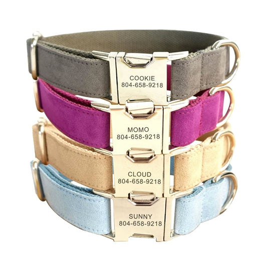 Personalized Dog Collar Customized Pet Collars Free Engraving ID Nameplate Tag Pet Accessory Multi Velvet Puppy Collar Leash Set