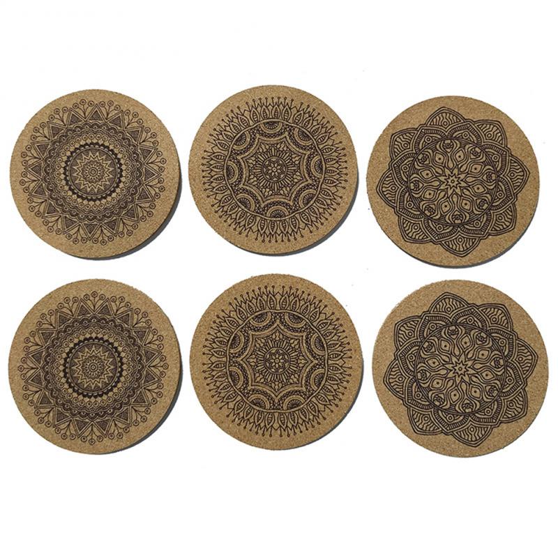 6Pcs/1Set Nordic Mandala Design Round Wooden Coasters Table Placemat Coffee Cup Mat Desk Non-slip Heat Insulation Tea Pad - ESSENTIALS365