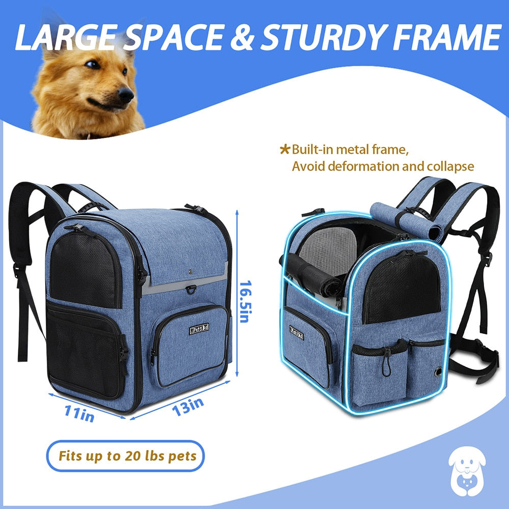 Dog Carrier Bag Pet Double Shoulder Backpack Sturdy Frame Breathable Foldable Dog Double Doors Bag Fits 20 lbs Pets Travel Set - ESSENTIALS365