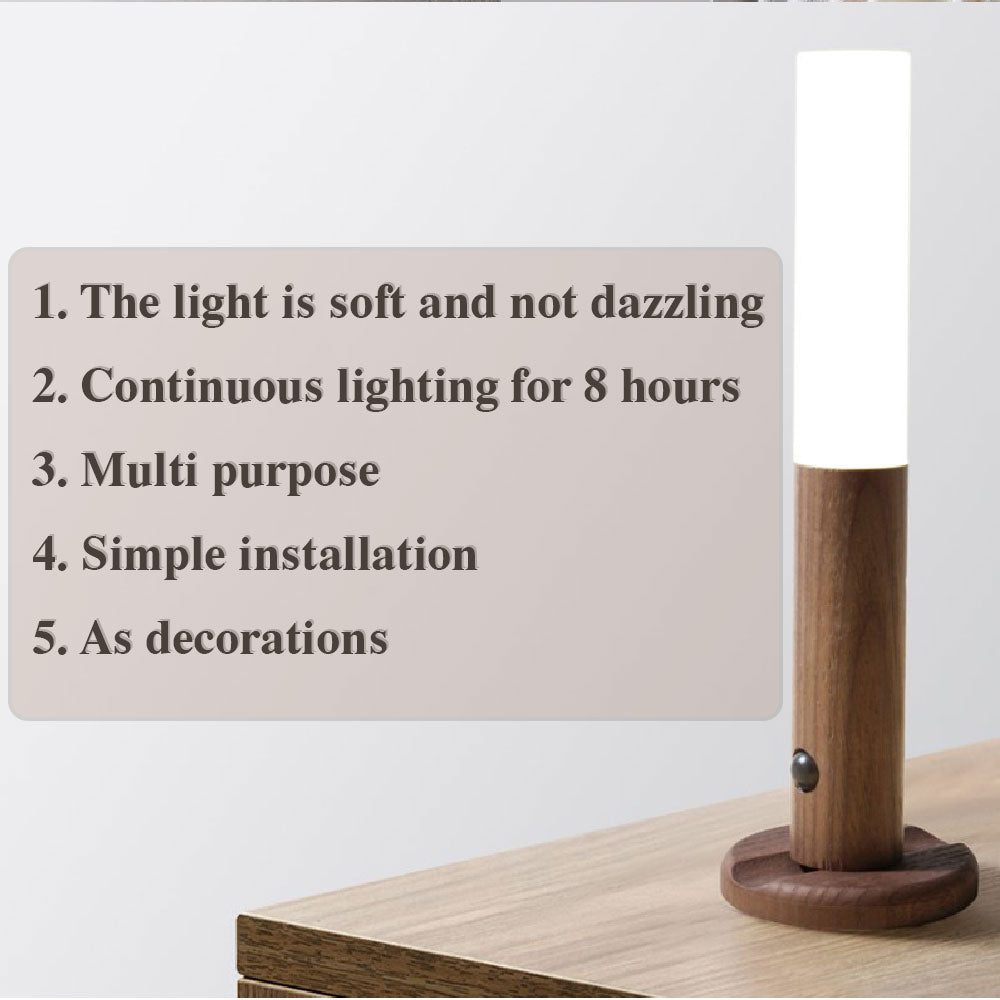 1Pc LED USB Wireless Wood Stick Night Light Warm Motion Sensor Wall Lamp Magnetic Corridor Cabinet Wardrobe Light Decor Home Light - ESSENTIALS365