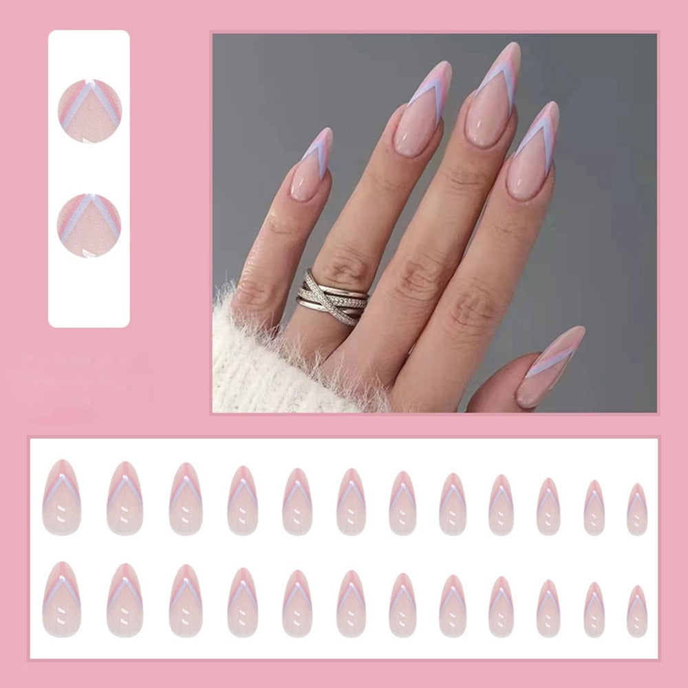 Simple French Manicure Fake Nails Press On Nail - ESSENTIALS365